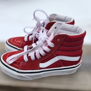 Vans Kids Red and White High-Top Sneakers